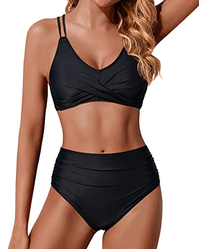 Valenzora | Twist Front High Waist Bikini Set Two-Piece Swimsuits Push-Up Wrap Swimsuits