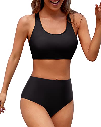 Valenzora | Women's Two-Piece Bikini Sport Crop Top Swimsuit Black