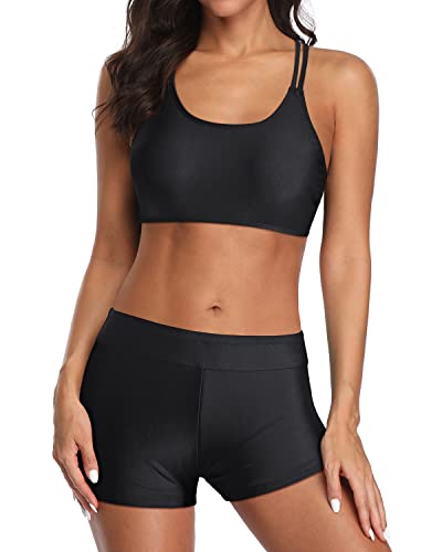 Valenzora | Athletic Sports Bra and Boyshorts 3-Piece Tankini Swimsuits