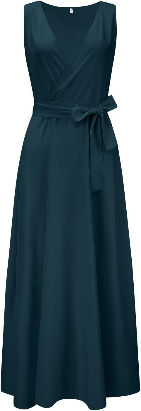 Elegant maxi dress for women – sleeveless V-neck evening dress in solid colors, long dress for weddings & summer parties