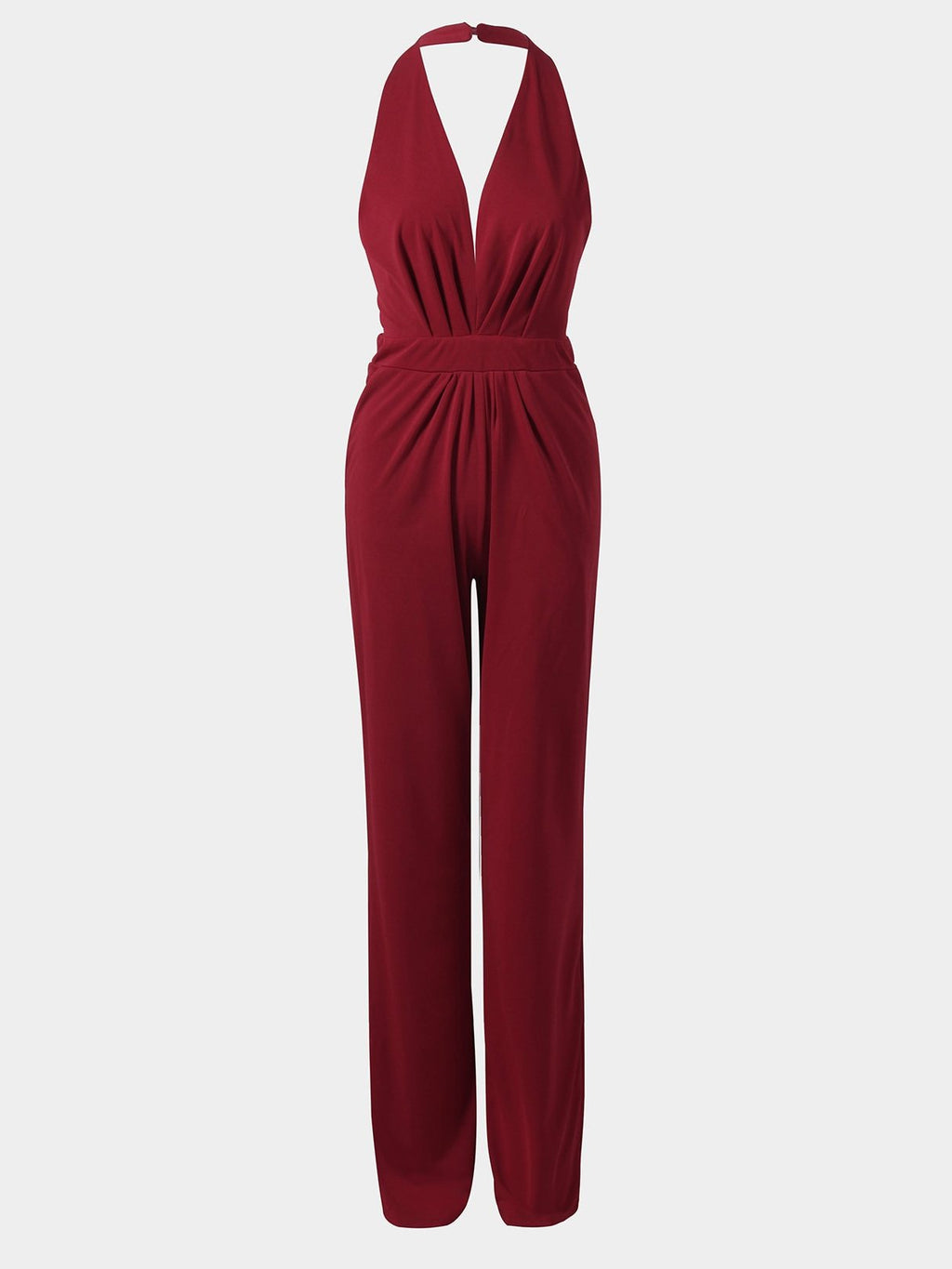 Valenzora | Tiefer V-Ausschnitt Ärmelloser Jumpsuit mit weitem Bein