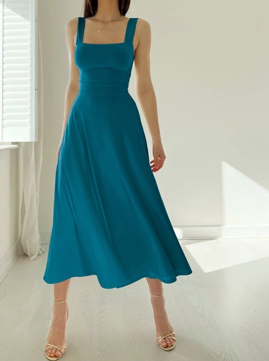 Women's midi dress with wide straps