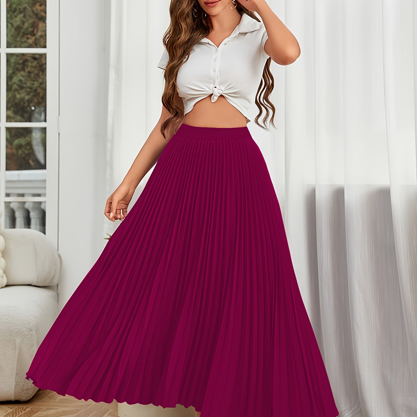Valenzora | Pleated plain curly skirt