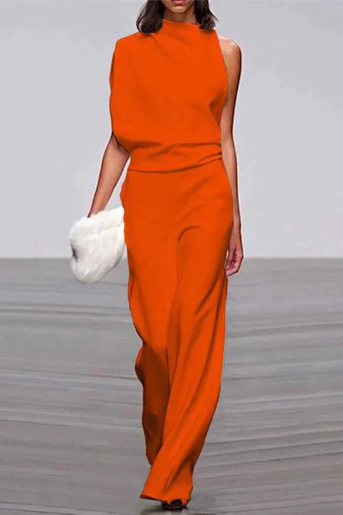 Valenzora | Rosiedress Party-Overall mit Wasserfallausschnitt, One-Shoulder und Fledermausärmeln