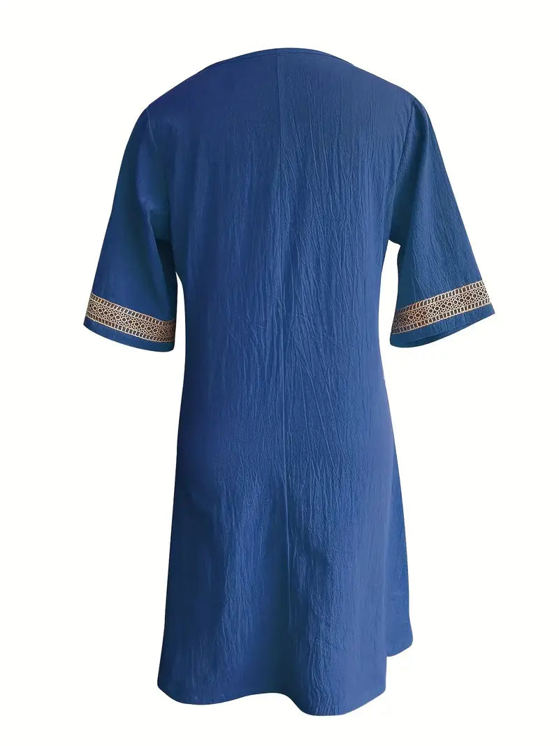 Casalina™ – Breezy Linen Summer Dress with Embroidered Details