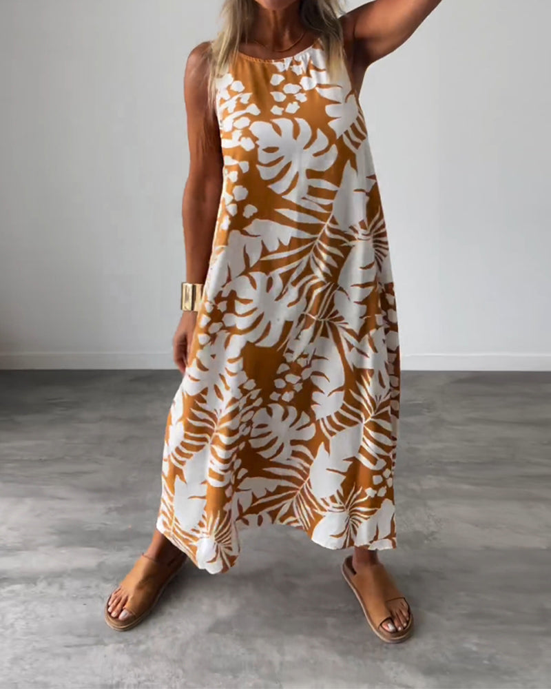 Valenzora | Casual, sleeveless dress with leaf pattern