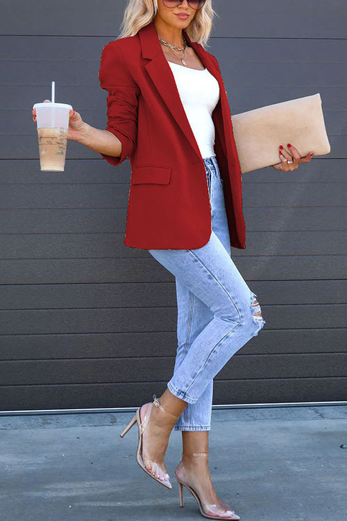 Valenzora | Rosiedress Klassischer Ein-Knopf-Blazer mit Rückenschlitz und Taschen