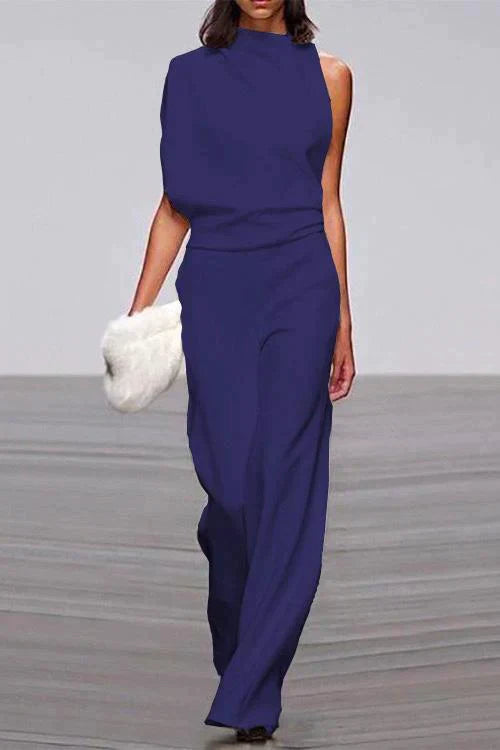 Valenzora | Rosiedress Party-Overall mit Wasserfallausschnitt, One-Shoulder und Fledermausärmeln