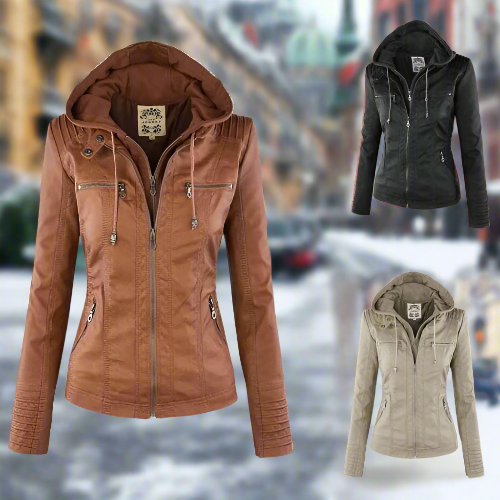 Valenzora | Stylische und vielseitige Lederjacke mit Kapuze