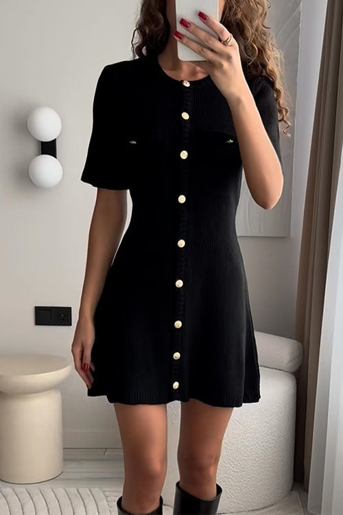 Valenzora | Rosiedress Short Sleeve Button Fastening Mini Knit Dress