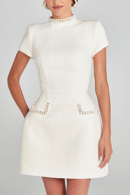 Valenzora | Rosiedress Mockneck Pearl Trim Fitted Tweed Mini Dress