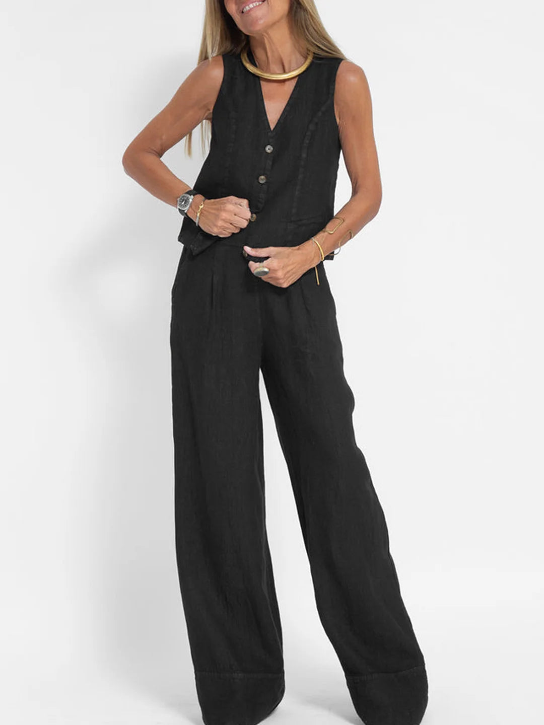 Valenzora | Button-up vest & wide-leg trousers set