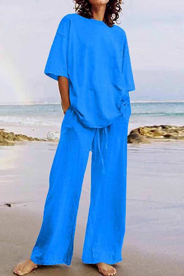 Valenzora | Casual Living Solid Color O-Neck Short Sleeve Two Pieces (11 Colors)