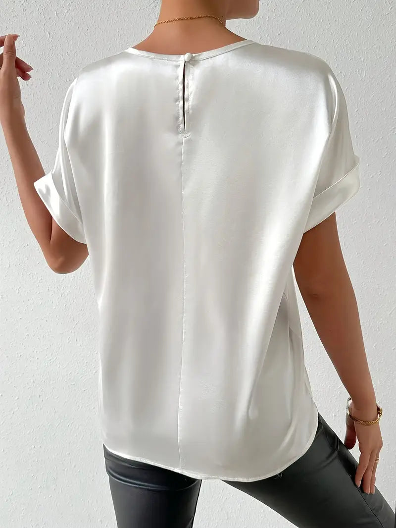 Valenzora | Satin-T-Shirt mit umgeschlagenen Ärmeln für Damen