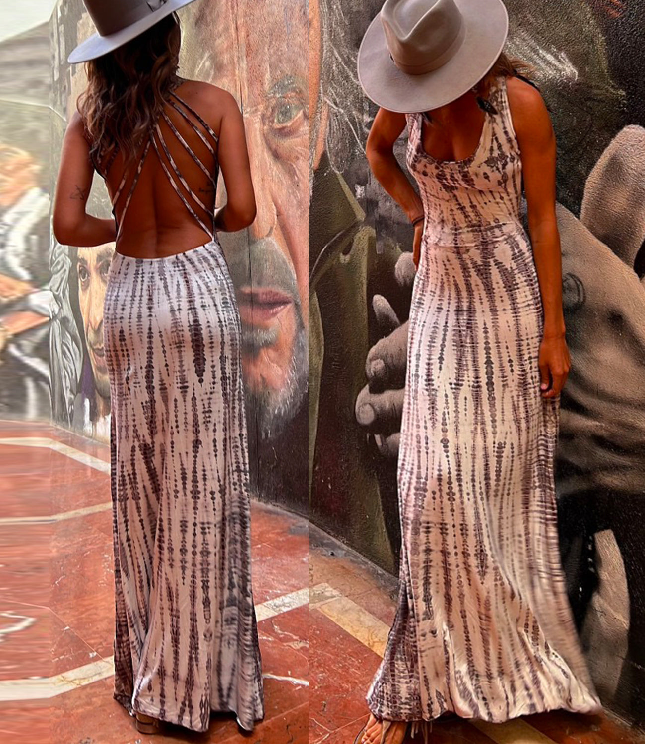 Valenzora | Rosiedress Criss Cross Open Back Tie Dye Maxi Dress