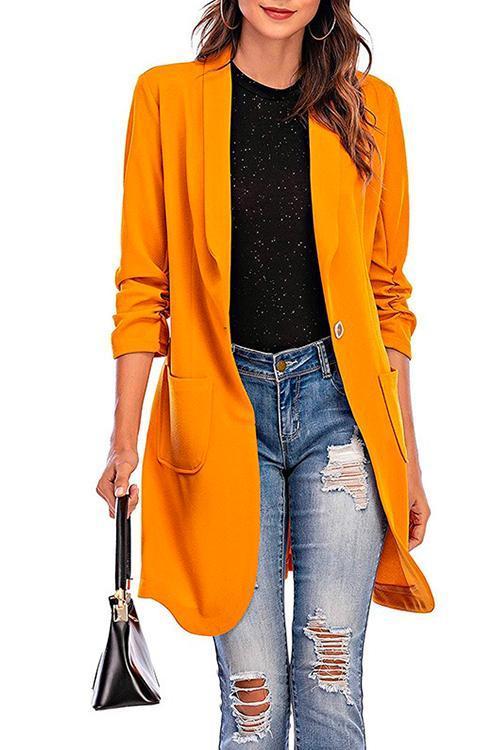 Valenzora | Rosiedress 3/4 Sleeve Ruched One-Button Midi Cardigan