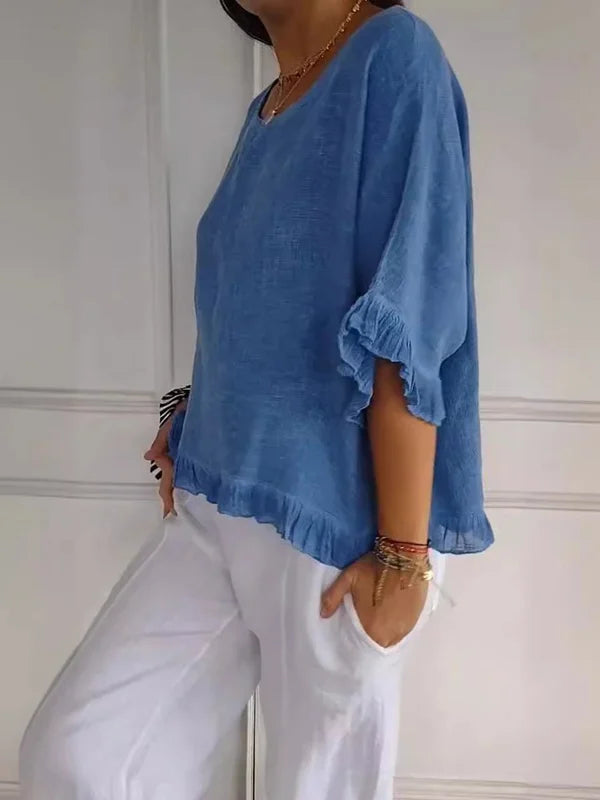 Valenzora | Linen shirt with ruffle