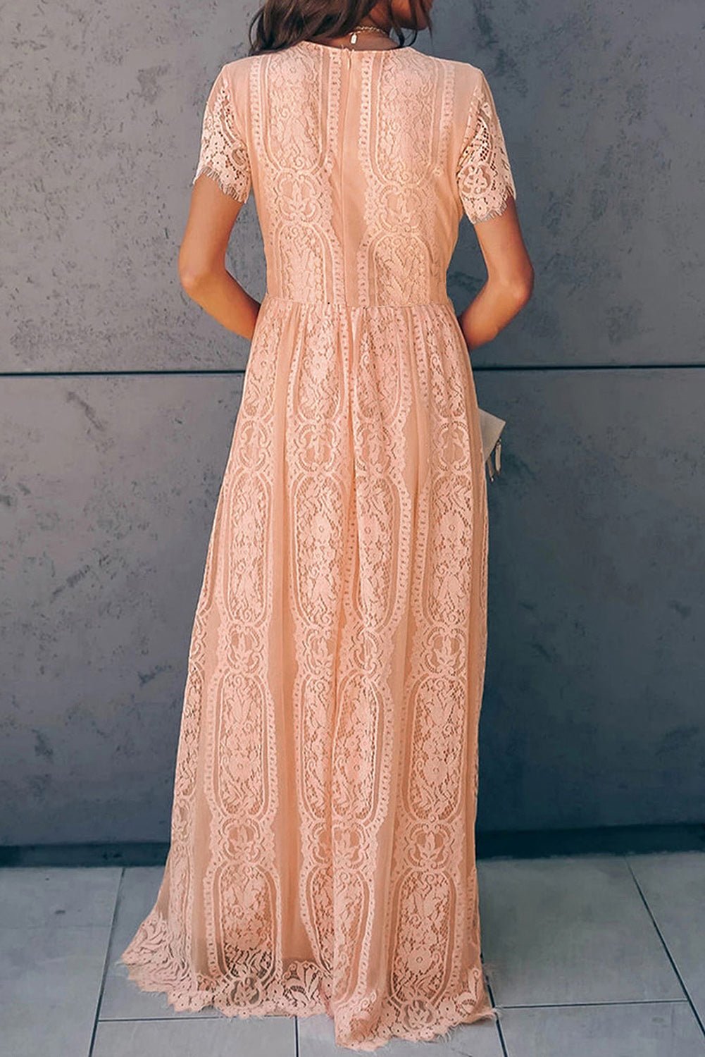 Valenzora | Lace Plunge Dress with Wavy Hem