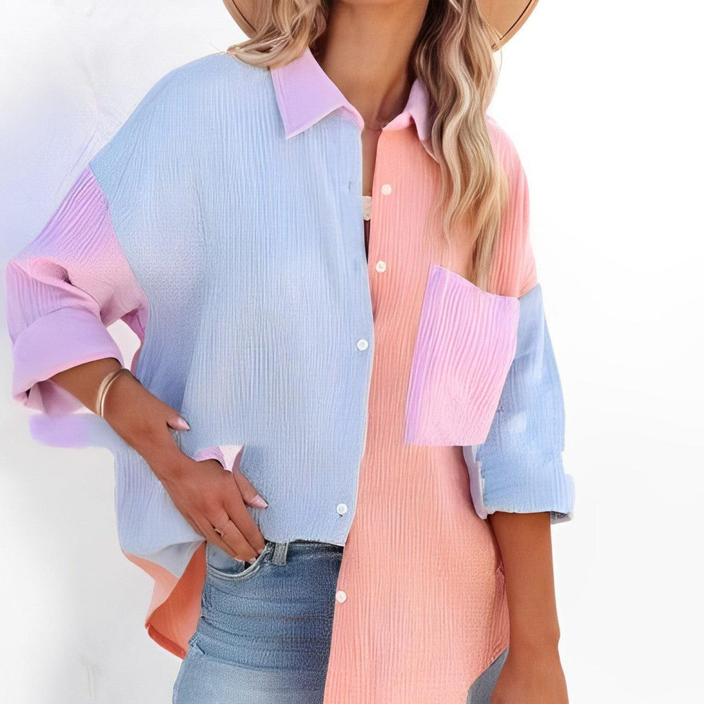 Valenzora | Colorblock Shirt with Button Closure for Women