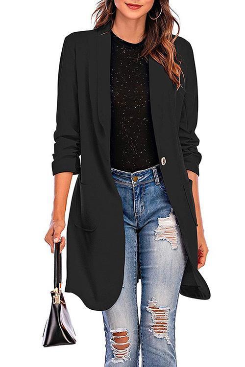 Valenzora | Rosiedress 3/4 Sleeve Ruched One-Button Midi Cardigan