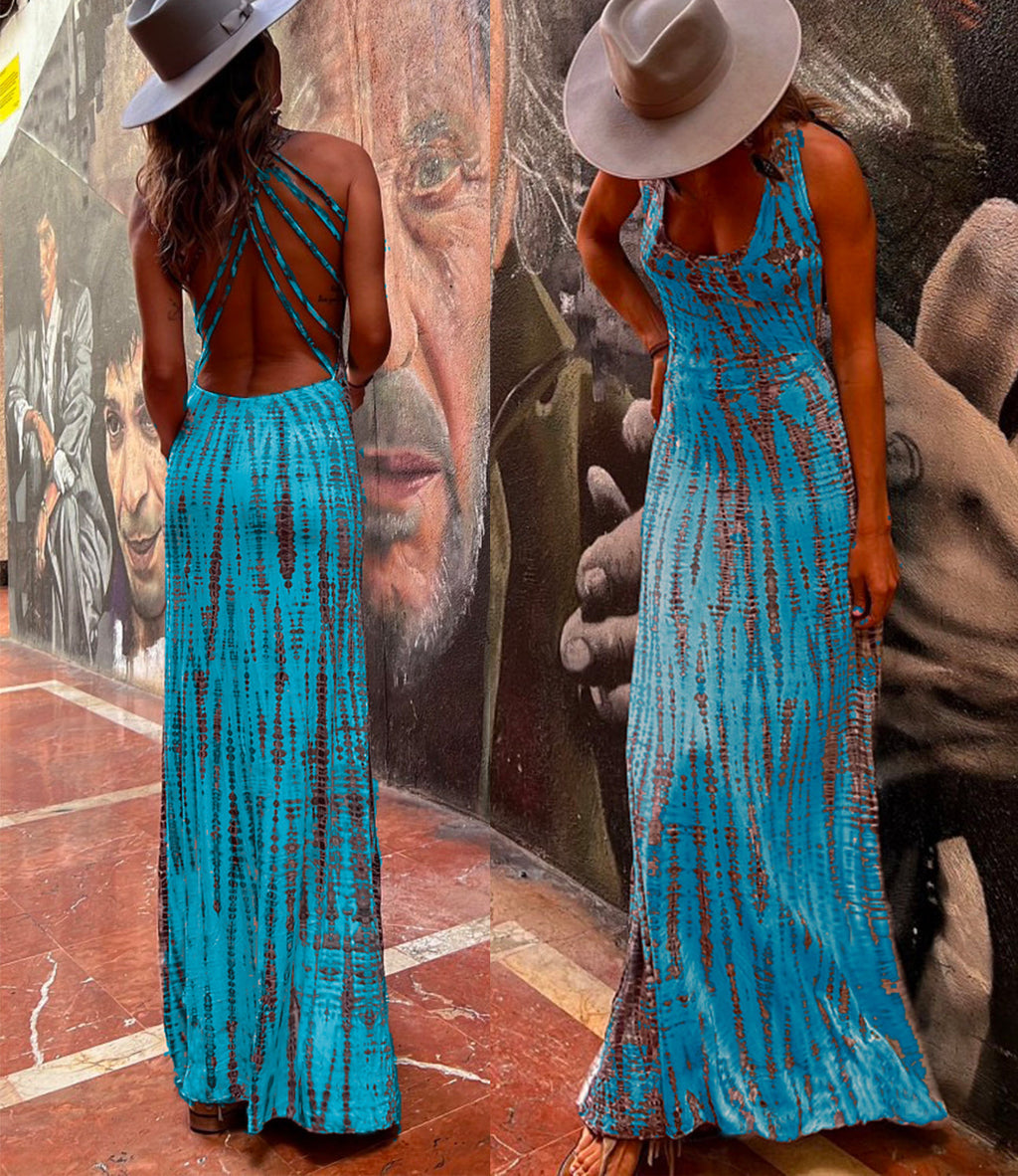 Valenzora | Rosiedress Criss Cross Open Back Tie Dye Maxi Dress