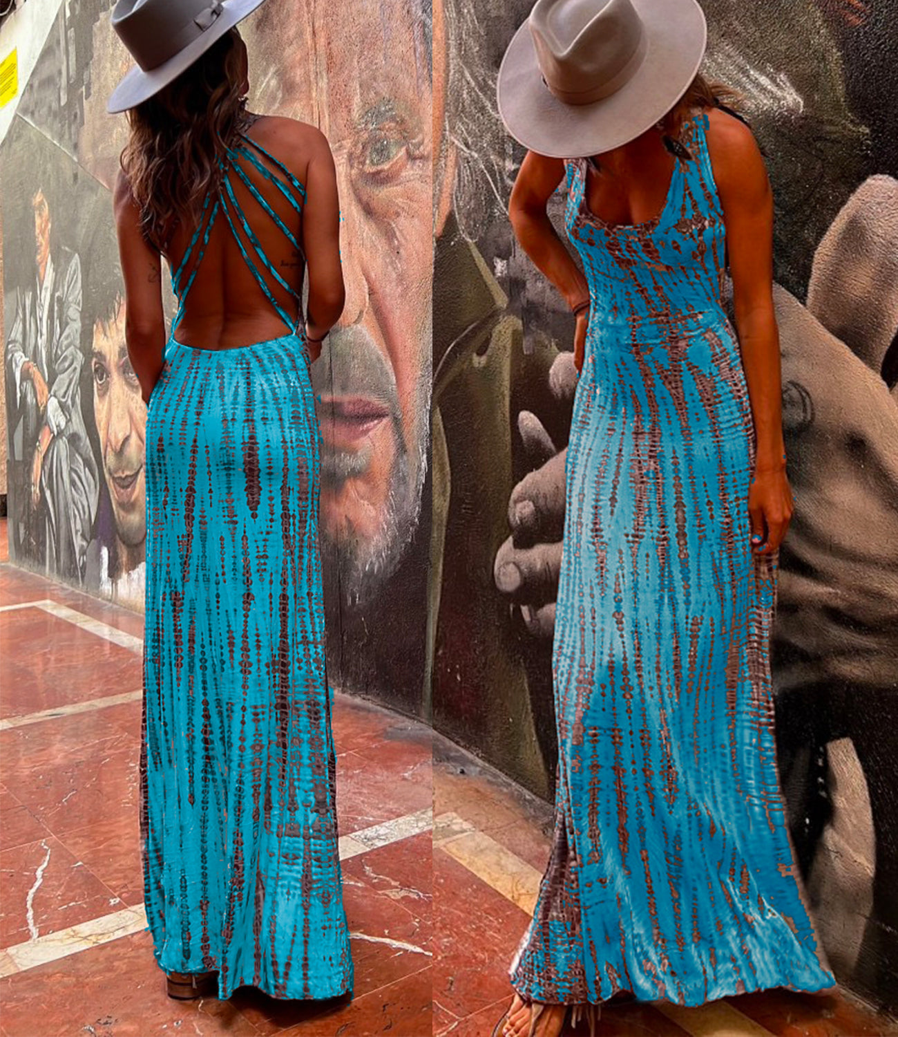 Valenzora | Rosiedress Criss Cross Open Back Tie Dye Maxi Dress