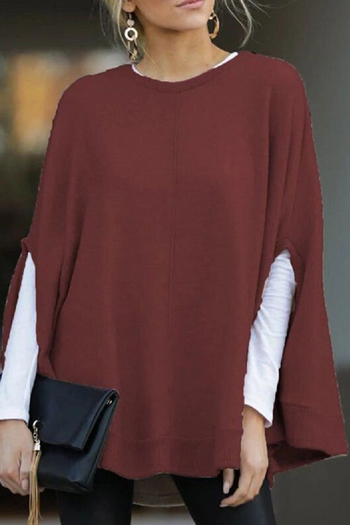 Valenzora | Rosiedress Rundhals-Top mit Fledermausärmeln und Cape
