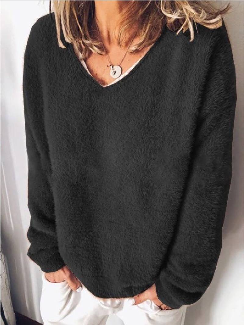 Valenzora - V-neck cuddly plush sweater