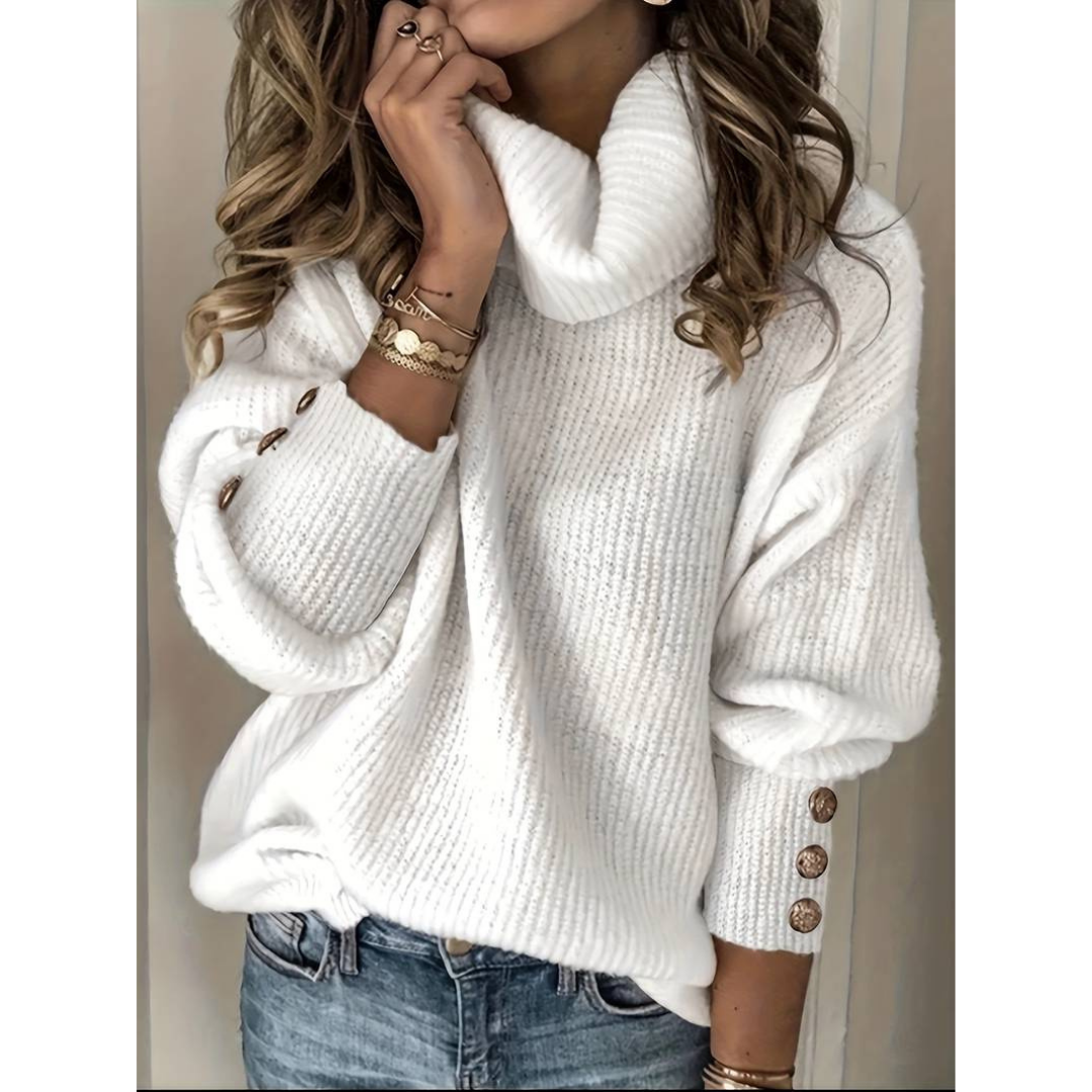 Valenzora - Women's sweater with button sleeves and roll neck