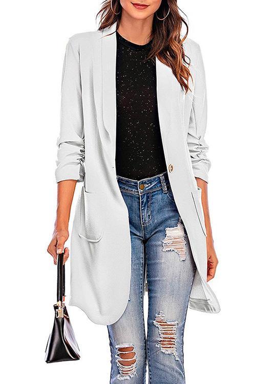 Valenzora | Rosiedress 3/4 Sleeve Ruched One-Button Midi Cardigan