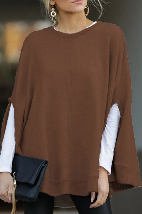 Valenzora | Rosiedress Rundhals-Top mit Fledermausärmeln und Cape