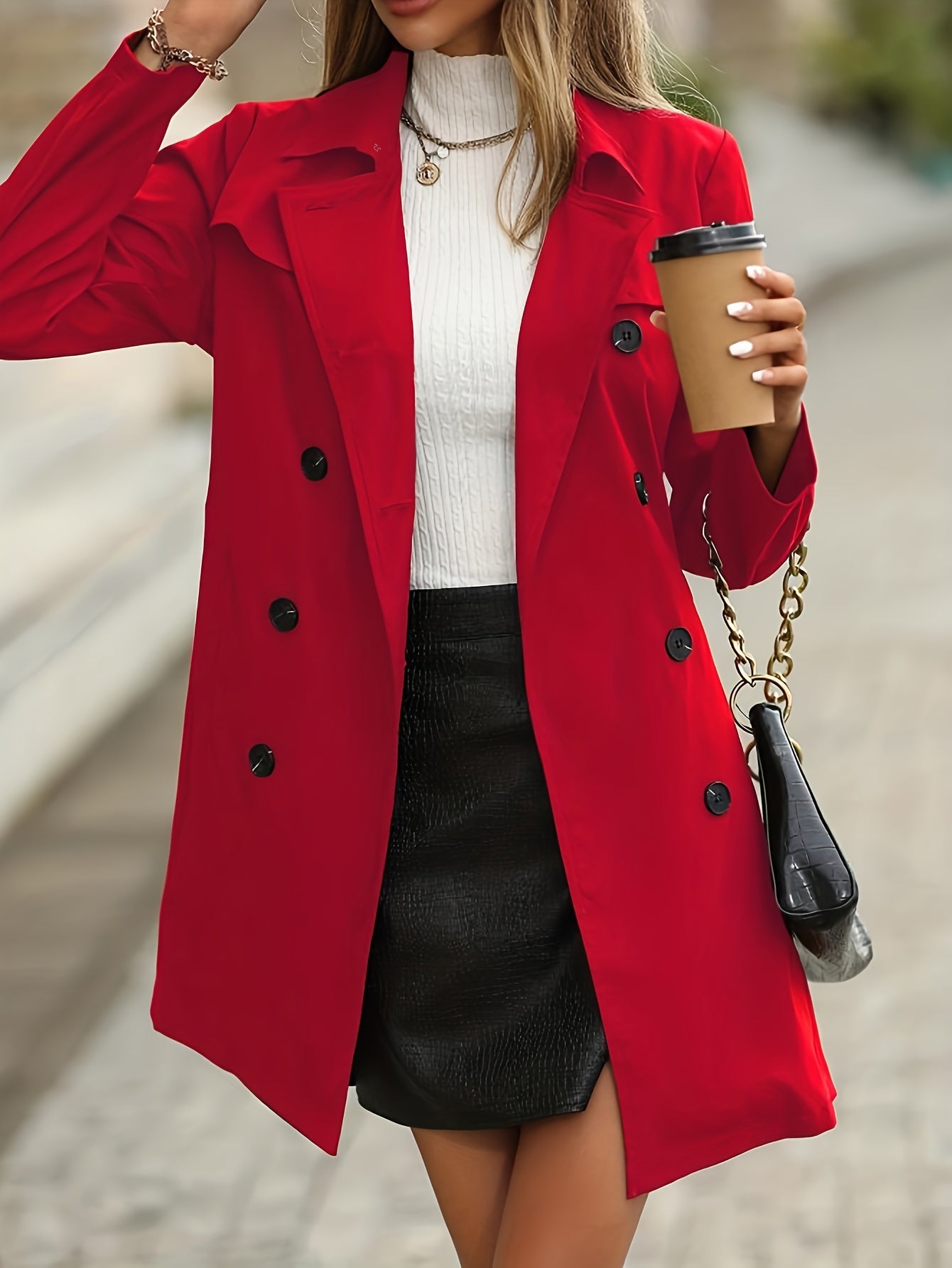 Valenzora | Women's Double-Breasted Trench Coat with Button Details