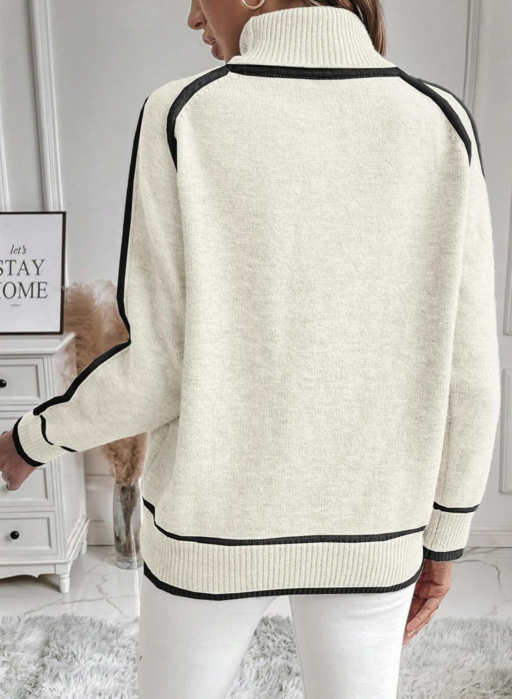 Valenzora | Women's roll-neck sweater with contrasting seams - casual oversized sweater