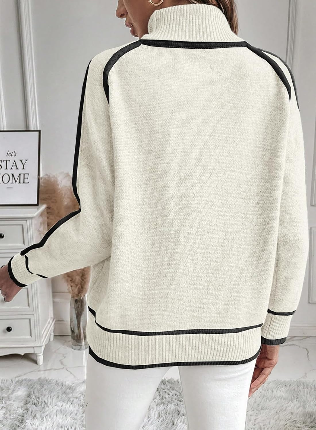 Valenzora | Women's roll-neck sweater with contrasting seams - casual oversized sweater