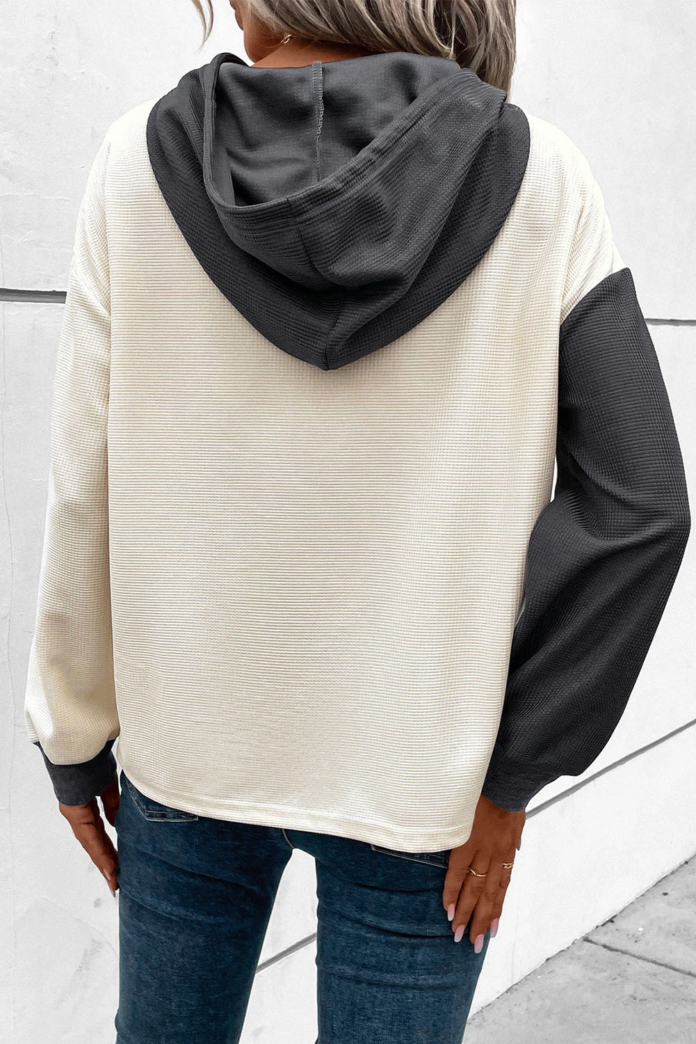 Valenzora | Waffel-Hoodie mit Knopfleiste für Damen