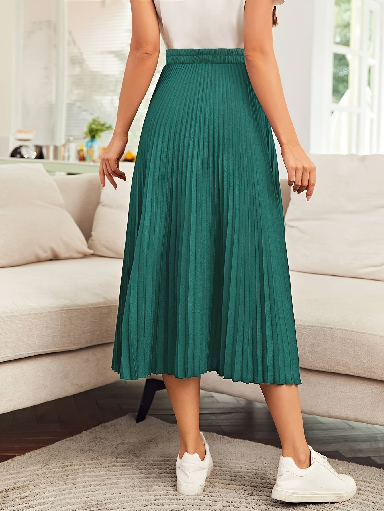 Valenzora | Solid Color High Waist Pleated Skirt