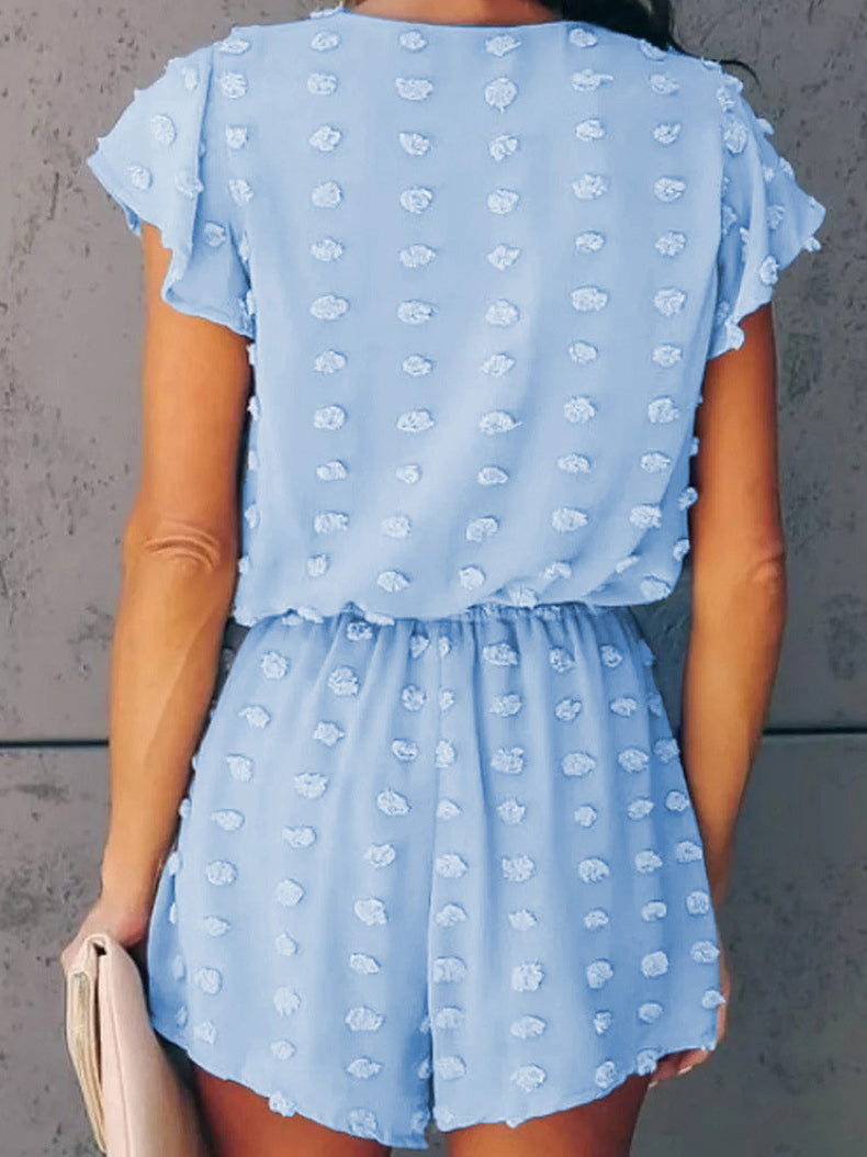 Valenzora | Damen Jacquard-Overall mit V-Ausschnitt und kurzen Ärmeln