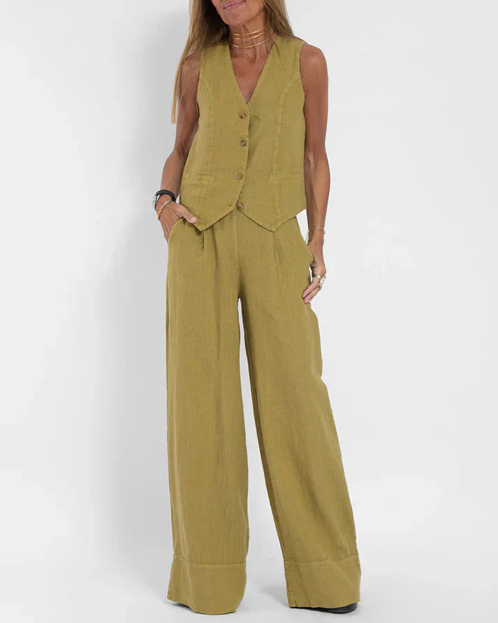 Valenzora | Elegantes 2-teiliges Set bestehend aus weiter Leinenhose und Weste