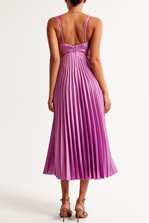 Valenzora | V-neck Cut-Out Waist Sleeveless Pleated Maxi Dress
