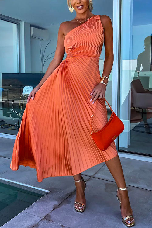 Valenzora | Rosiedress One-Shoulder Cut-Out Waist Irregularly Pleated Evening Dress