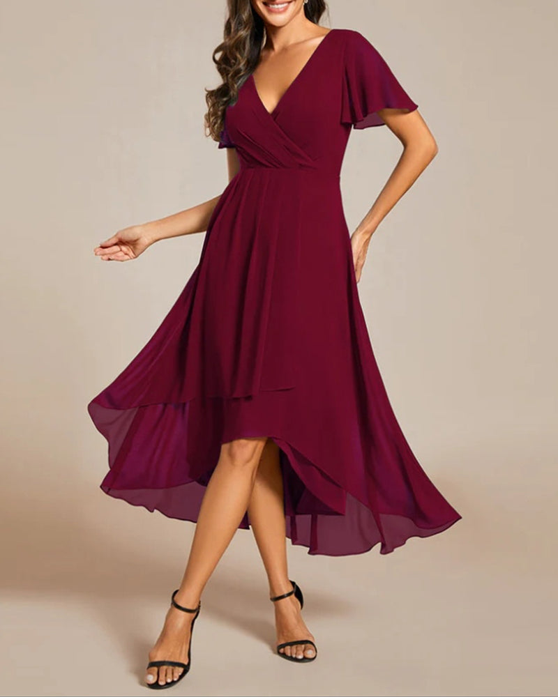 Valenzora | Dress with V-neck and ruffled sleeves