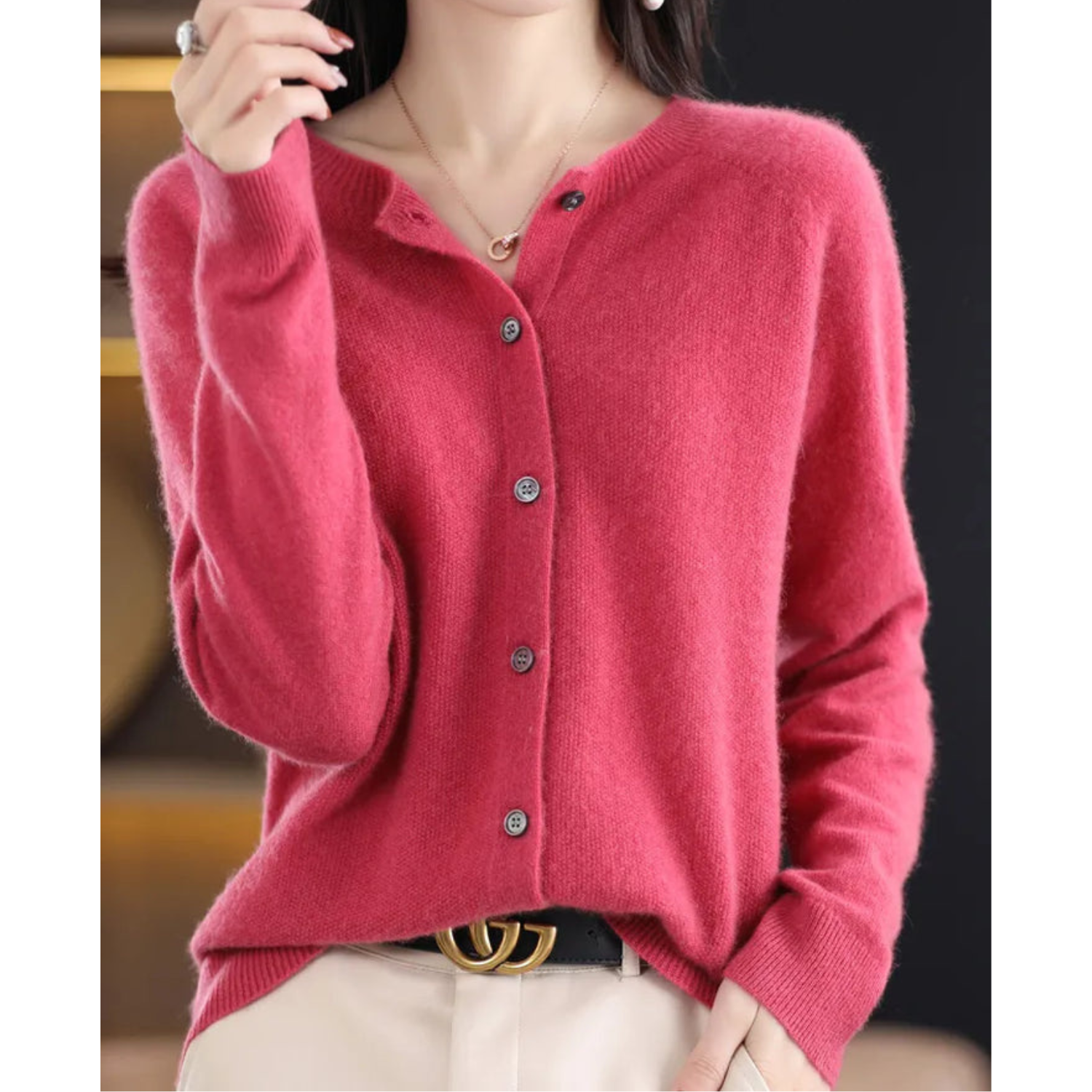 Damen Strickjacke mit Rundhalsausschnitt
