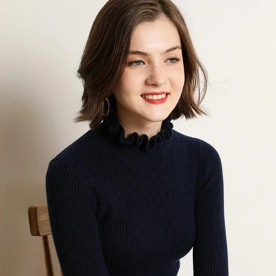 Knit sweater with high collar