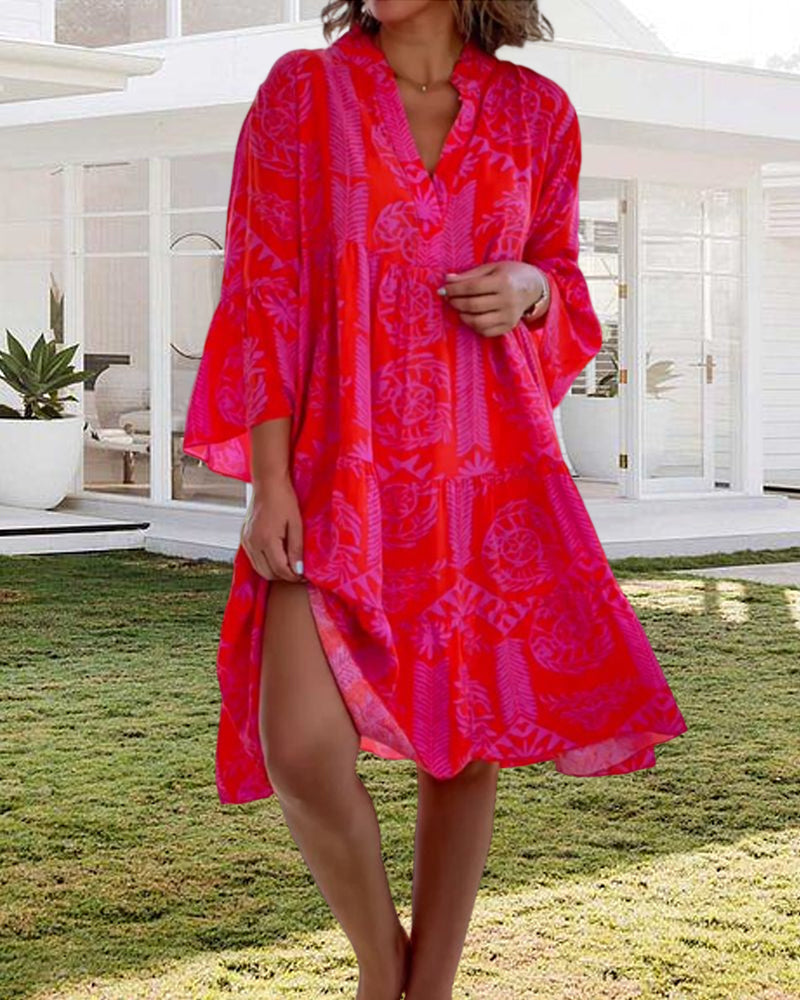 Valenzora | Dress with 3/4 sleeves and geometric boho print