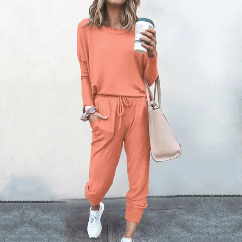 Valenzora | Damen Lounge-Set, bequemer Zweiteiler mit Kordelzug und Langarmshirt