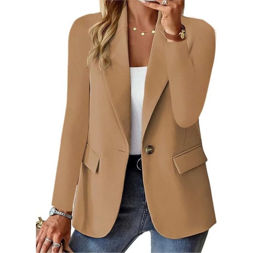 Valenzora | Casual, solid women's blazer with long sleeves, narrow pocket and buckle