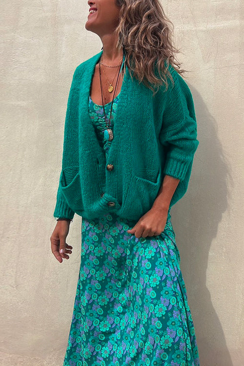 Valenzora | Rosiedress Uni-Strickjacke mit Knopfleiste und Taschen