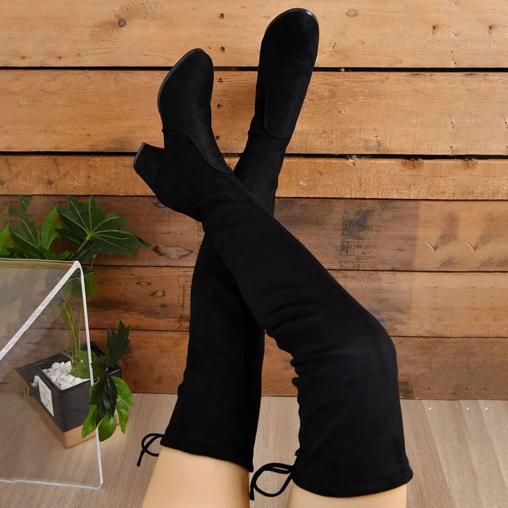Valenzora | Overknee-Stiefel, Damenstiefel, Schnürverschluss, bequeme Passform