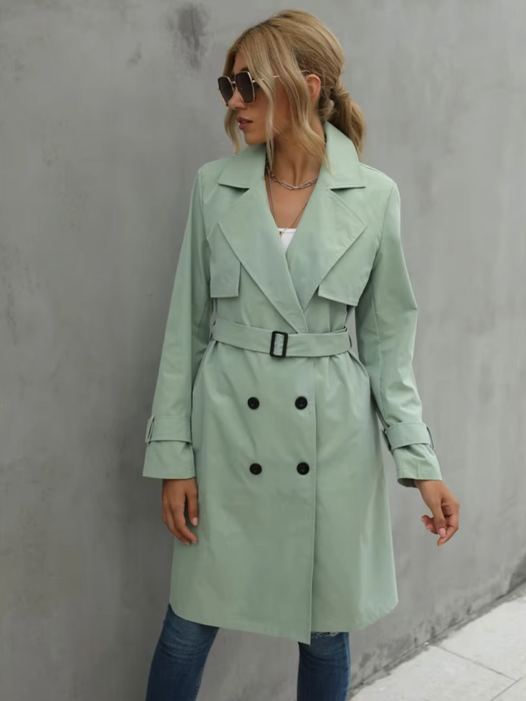 – Langärmeliger lässiger Trenchcoat