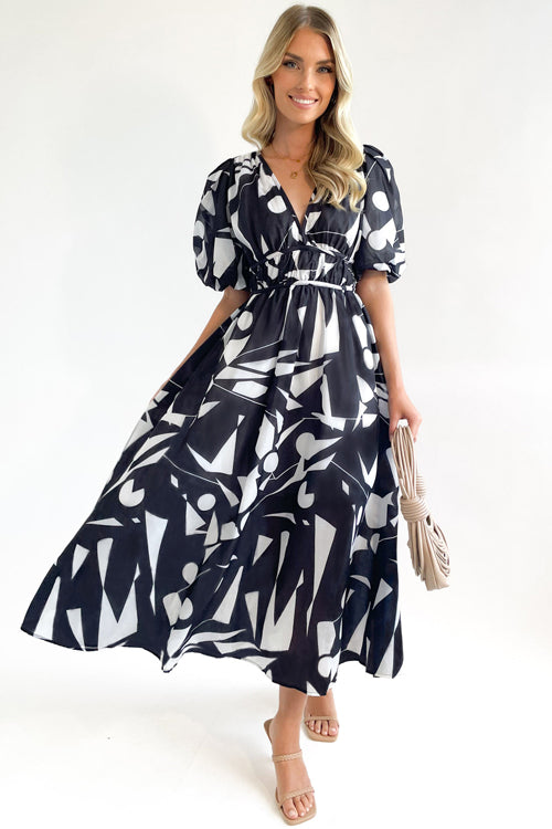 Valenzora | Real Love Print Puff Sleeve Maxi Dress